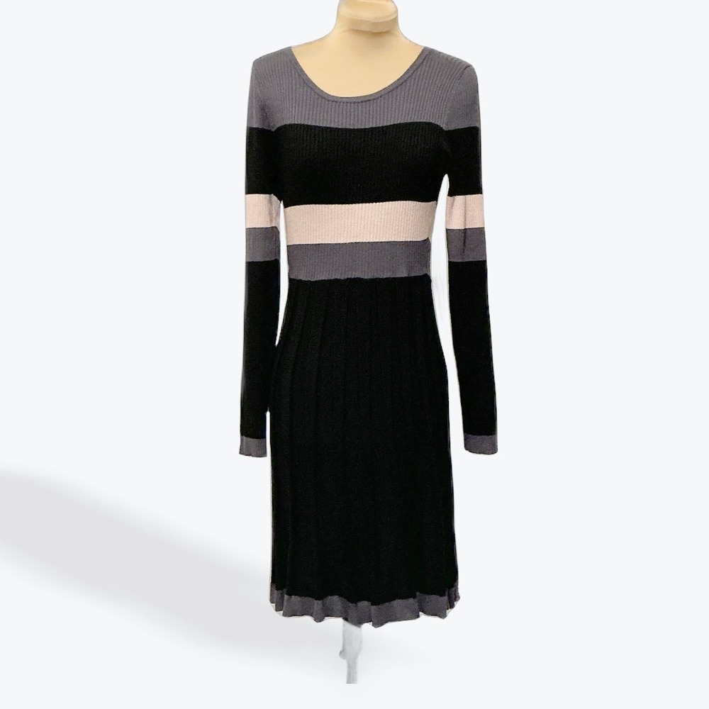 Cato Striped Knit Sweater Dress Ribbed Midi Black Grey‎ Pink Long Sleeve Size S